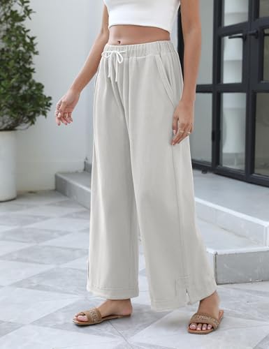 Image of Athlisan Womens Baggy Wide Leg Palazzo Pants Casual Loose Drawstring Elastic Waisted Lounge Trousers with Pockets