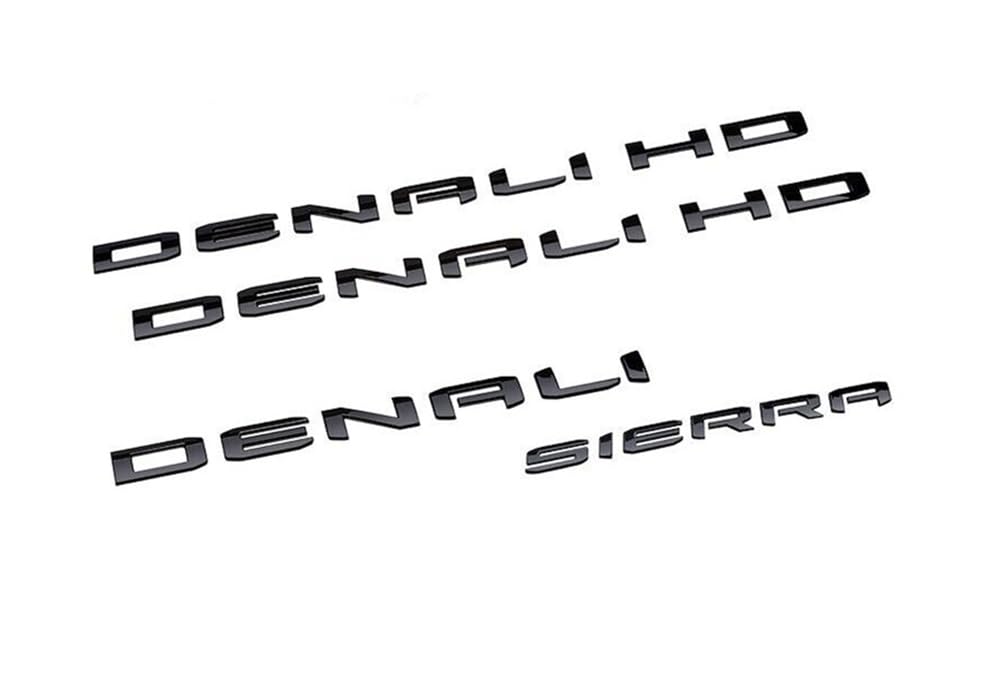 4Pcs Set 19-23 Denali DENALIHD Sierra Emblems 3D Letters Badges NAMEPLATE Stickers Decal Replacement for Sierra 1500 2500HD 3500HD Denali HD 23400374