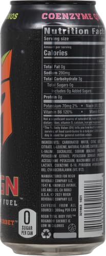 REIGN Total Body Fuel, Reignbow Sherbet Drink, 16 Fl Oz, Black (Pack of 5)