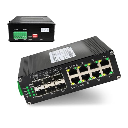 Image of Industrial Managed 10G Ethernet PoE Switch, 2*10G SFP + Slot+4*Gigabit SFP Slot +8*RJ45 Port, PoE Networking Switch Supporting Din-Rail, 48~57VDC Power Input