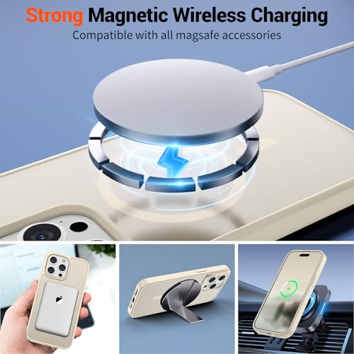 Image of SUPFINE Magnetic for iPhone 15 Pro Case (Compatible with MagSafe) (Military Grade Drop Protection) Slim Translucent Matte Shockproof with Anti-Fingerprint Phone Case,Antique White