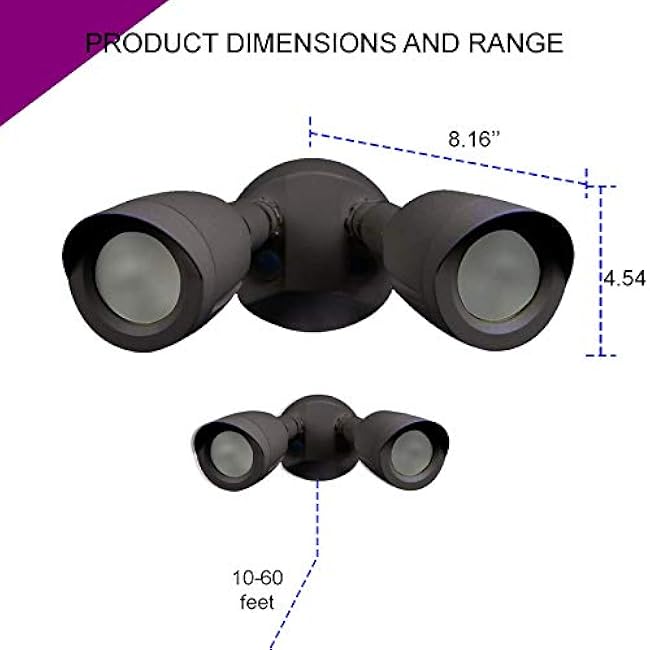 Ciata Flood Lights Outdoor, 20-Watt LED Bullet Head Security Flood Lights, Dual Head, RoHS and FCC Complaint, IP65 Rated, 1900 Lumens, 2KV Surge Protection, Die-Cast Aluminum in Bronze Finish ÿ 4000K