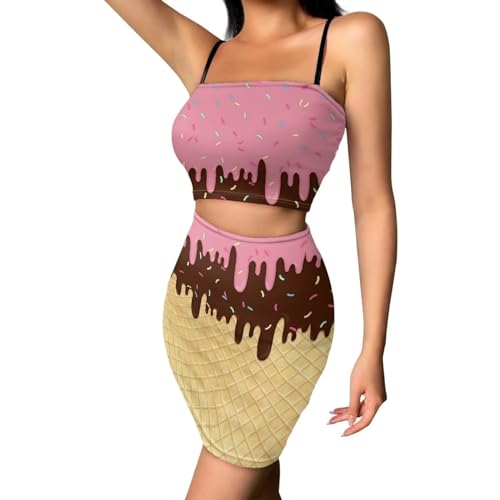 Image of Biyejit Women's 2 Piece Summer Outfits Spaghetti Strap Crop Tops and Bodycon Mini Skirt Dress Set Plus Size S-4XL