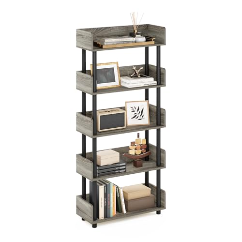 Image of Furinno Turn-N-Tube 5-Tier Toolless Display Rack, French Oak /Black