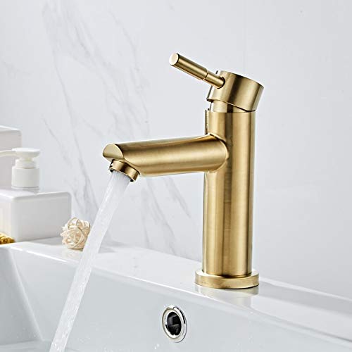 Robinet de lavabo en acier inoxydable 304 or brossé pour salle de bain