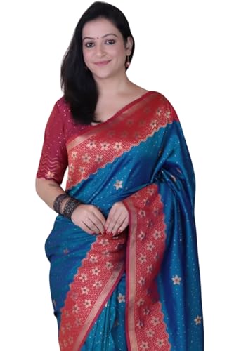 Image of SGF11 Women's Kanjivaram Pure Handloom Soft Silk Saree With Blouse Piece