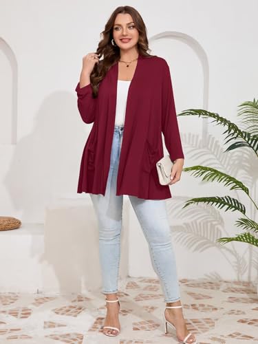 Image of BELAROI Plus Size Lightweight Cardigan Sweaters for Women Casual Open Front 3 /4 Sleeve Cover Up