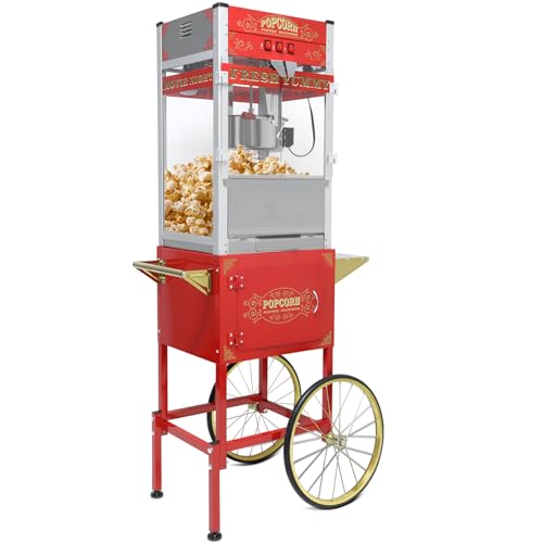 20oz Vintage Popcorn Machine with Cart, 20oz Popper Stainless-Steel Kettle & Warming Light...