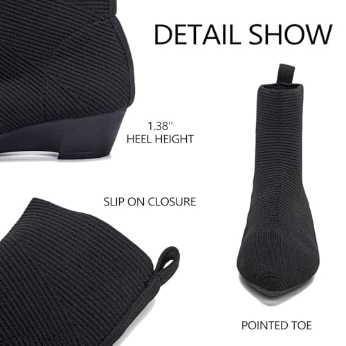 Women's Kitten Heels Ankle Boots Pointed Toe Sock Knit Low Heel Fall Booties2