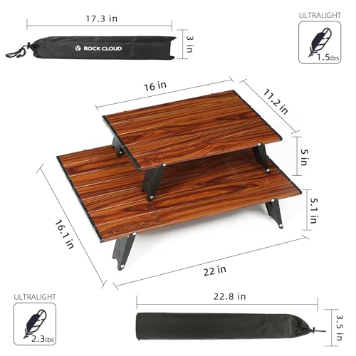 ROCK CLOUD Mesa de Playa Portátil de Aluminio Ultraligera Plegable para Camping, Grano de Madera miniatura 3