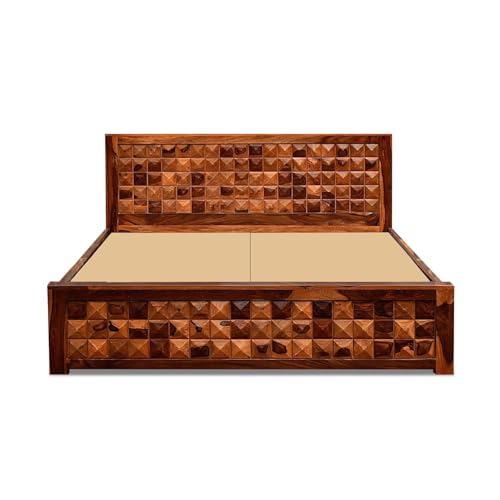 Image of Niwar Solid Sheesham Wood Queen Size Bed Without Storage (78x60) Bed Queen Size Cot for Bedroom (Natural Finish)