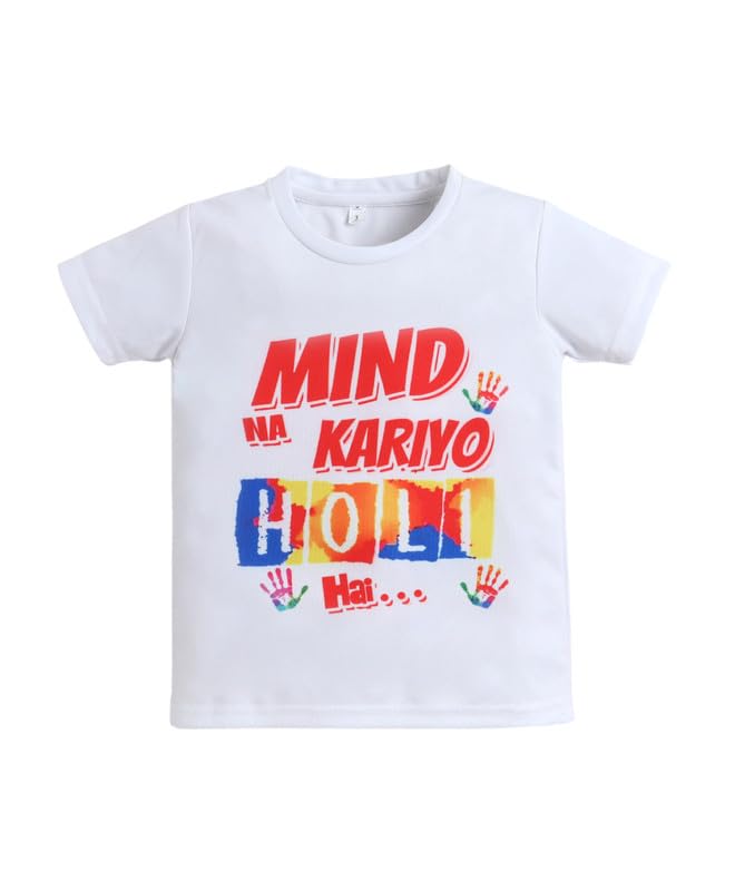 Image of The Magic Wand Kids Holi Festival Theme Printed T-Shirts, Girls Top, Boys Kurta Multicolored for Kids Baby Boys and Girls, Traditional Indian Wear Dress for Holi