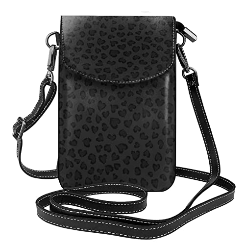 Sac à bandoulière pour téléphone portable noir avec rabat léopard tendance pour fille