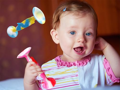 Image of 8 Packs Silicone Suction Cup Teething Fidgets Darts for 6-12 Month 1-3 Year olds Baby, Sensory Ocean Shark Animal