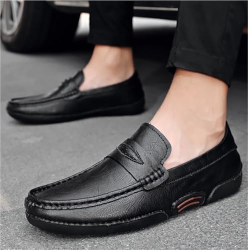 Mens Loafers Shoe Genuine Leather Round Toe Stitching Details Breathable Anti-Slip Slip Resistant Comfortable Wedding Slip-ons2