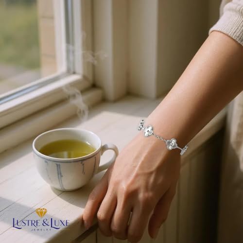 Four Leaf Clover Bracelet for Women – White Gold Plated 316L Stainless Steel, Double-Sided Mother of Pearl, Adjustable Lucky Charm Link Bracelet, Elegant Jewelry Gift for Her, Comes with gift Box.3