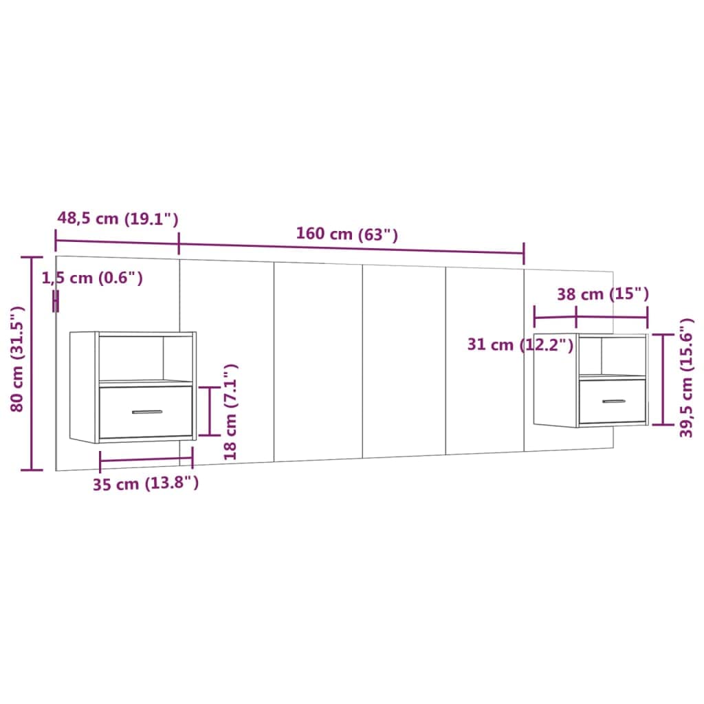 vidaXL Tête de Lit avec Armoires Accessoire de Lit Tête de Lit Flottante Murale Meuble de Chambre à Coucher Sonoma Gris Bois d'Ingénierie
