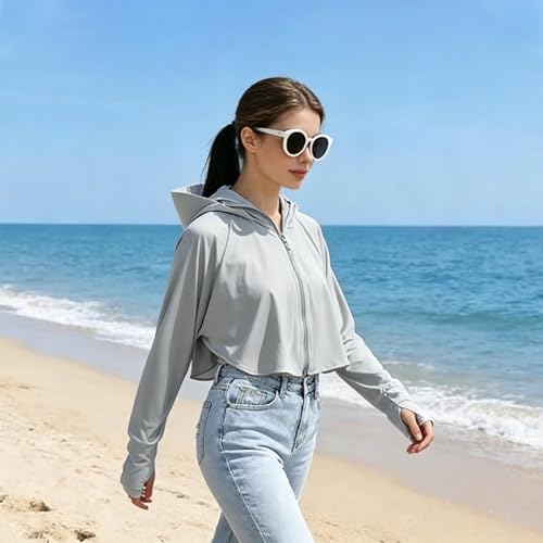 Image of Womens Sunscreen Hoodie Jacket /Shirt UPF 50+ UV Protection from Sun & Pollution with Wide Brim Hat Face Mask Lightweight Full Zip for Outdoor Running Hiking
