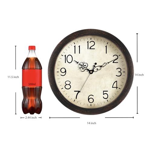 Image of KECYET Wall Clock 14 Inch Vintage Wall Clocks Battery Operated Quartz Silent Non-Ticking Large Retro Rustic Style Decorative for Living Room, Home Office, Bedroom, Dining Room (Bronze)