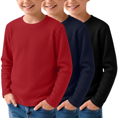 LessonZoo 3 Pack Boys Waffle Shirts Kid Long Sleeve Warm Tops 9-10Y 3Color - image 1