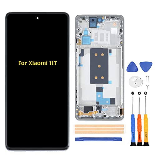 A-MIND For Xiaomi 11T オリジナル 液晶パネル 画面交換修理用 タッチパネルセット 21081111RG LCDスクリーン 統合画面交換修理用キット 無料の修理工具(フレーム付きシルバー)