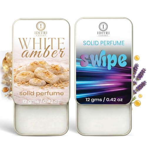 Image of IDITRI EXPORT Solid Perfume |Swipe&White amber Alcohol Free Wax Perfume Balm, Long Lasting | Pocket Tin 12g, Pack Of 2| Non Greasy Smooth Glide, Travel Friendly Men And Women