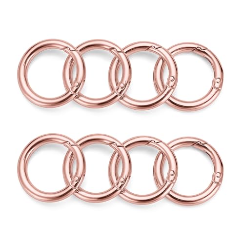 Image of Gkeygo Key Ring Clip, 1 Inch Keychain Rings, 8 Pack Round Carabiner Clip for Keys, Buckle, Bags, Purses - Key Chain Hooks Replacement Keychains Lanyard DIY Crafts, Rose Gold