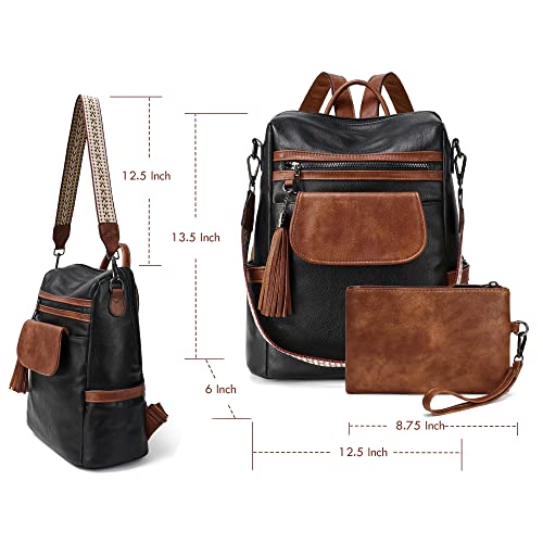Image of OPAGE Leather Backpack Purse for Women Fashion Designer Ladies Shoulder Bags Travel Backpack With Wristlet