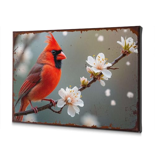 Toile de Pâques cadeau idéal motif cardinal rouge vif tableau à offrir pour le printemps