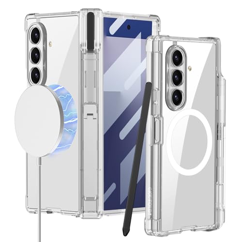 FODDOM DOOTOO for Samsung Galaxy Z Fold 7 Clear Case [Compatible with MagSafe] with Pen & S Pen Holder Hinge Protection Screen Protector All-Inclusive Shockproof Cover (Full Clear)