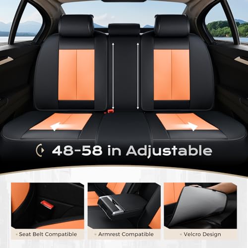 Image of Coverado Seat Covers, Car Seat Covers Full Set, Leather Seat Covers for Cars, Car Seat Protector, Black Car Seat Covers Front Seats and Back Seats Universal Fit for Most Cars Orange