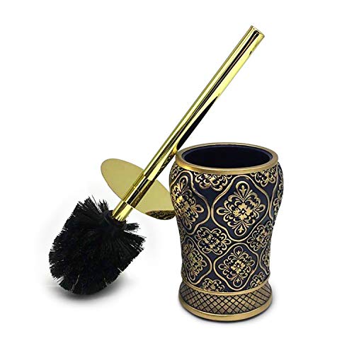 Baroque Royal Bathroom Toilet Bowl Brush and Holder with Lid, Rust-Proof Resin Brush