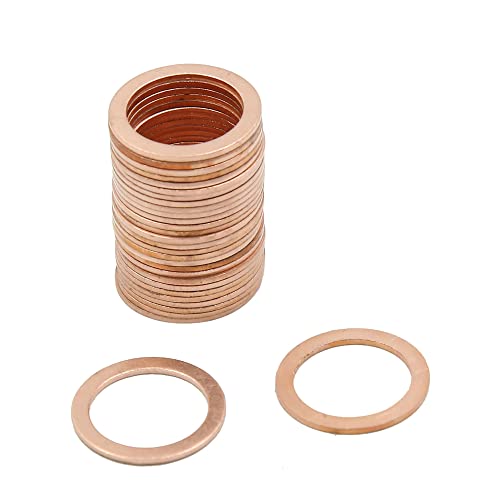 X AUTOHAUX M15 x 20mm x 1mm Copper Washers Engine Flat Sealing Rings 30pcs