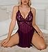 Crexomi Plus Size Lingerie Women Sexy Lace Babydoll Set Chemise Mesh Wedding Nightie Bridal Nightdress Burgundy, XXL