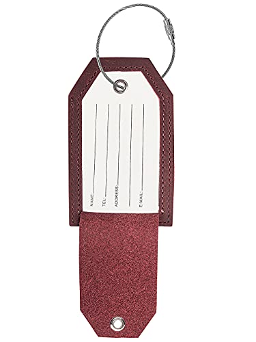 Genuine Leather Set Of 2 Luggage Tag With Full Back Privacy Name Id Card Stainless Steel Loop Suitcase Labels Identifiers Baggage Tags Luggage For Women Men Travel (Wine Red) #TOP2