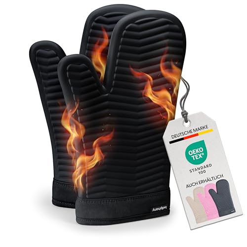 Bellphany Silikon Ofenhandschuhe Paar - Topfhandschuhe zum Kochen & Backen, Backhandschuhe hitzebeständig bis 250°C, Schwarz