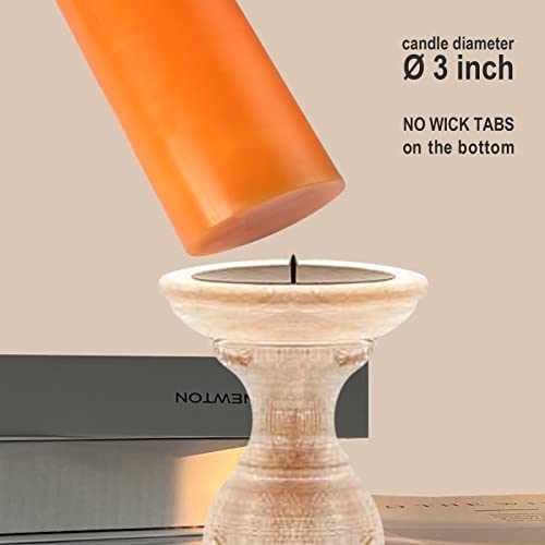 Mozeal 3" X 4" Hand-Poured Unscented Candle,Dripless Pillar Candle Set Of 3,Long Clean Burning,Approx 72 Hours Burn Time,Rustic Country Style,Wedding,Dinner,Christmas And Home Decor,Orange #TOP3