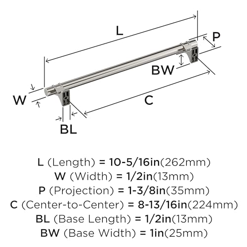Image of Amerock Davenport 8-13 /16 inch (224mm) Center-to-Center Polished Nickel Cabinet Pull, BP36619PN