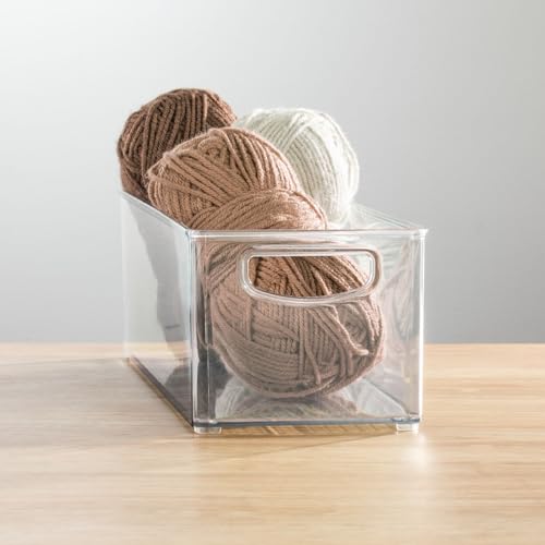 Image of mDesign Plastic Arts and Crafts Organizer Storage Bin - Hobby Supply Box Container with Handles for School and Home - Holds Paint, Fabric, and Art /Craft Supplies - Ligne Collection - 4 Pack - Clear