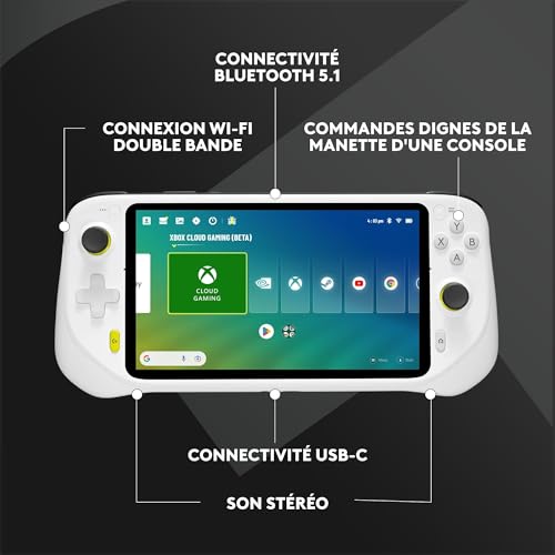 Logitech G CLOUD Console Portable, Système de Jeu Portable Longue Autonomie, Écran tactile 1080P de 18 cm, Design Léger, Xbox Cloud Gaming, NVIDIA GeForce NOW, Google Play - Blanc