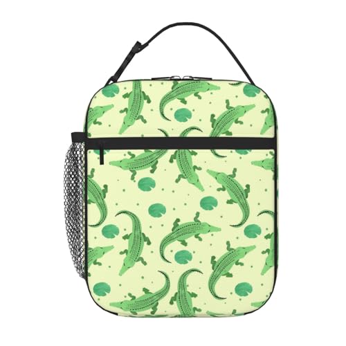 Yaxongx Alligator Lunch Bag for Women Men Reusable Insulated Lunch Box Bag Portable Leakproof Thermal Cooler Tote Bags with Front Pocket for Adult Office Work Hiking Picnic LunchBox