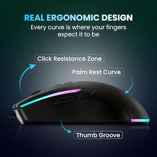 Image of SG-M360 Wired Gaming Mouse | 7200 DPI Adjustable, 7 Programmable Buttons, RGB Lighting, Huano Switches, Ergonomic Design, 1.5m Braided Cable, Optical Mouse for PC & Laptop (Black)