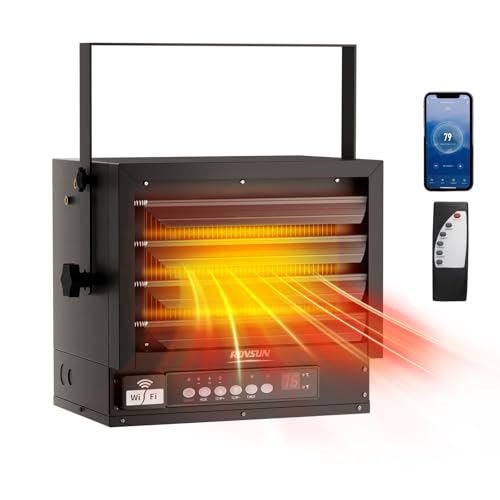 ROVSUN 7500W Electric Garage Heater with Remote & APP Control, Digital Fan-Forced Ceiling Mount Heater with Thermostat, 12H Timer & Overheat Protection, 240V Hardwired for Workshop Factory