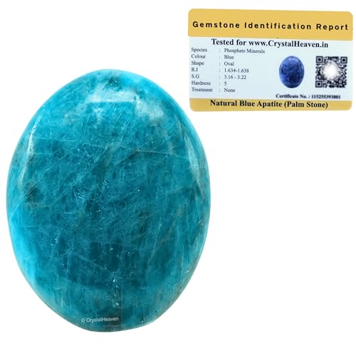 Image of Crystal Heaven Certified Blue Apatite Crystal Palm Pebbles Stones For Anxiety Stress Relief Massage- Aaa Grade Original Healing Gemstone Agate Palm Stone For Yoga Meditation Spiritual Reiki Feng Shui
