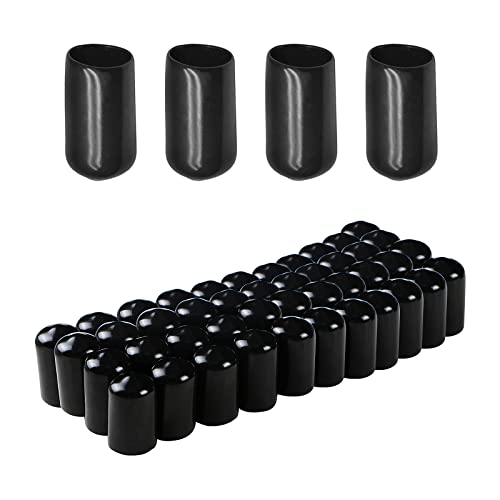 Rubber Round End Cap Cover 7/20 Inch (9mm) Screw Thread Protectors PVC Flexible Tubing Pipe Protective Bolt Screw Thread Protector Safety Cover | for Pipe Post Tubing Rod Cover 100 Pcs (Black)