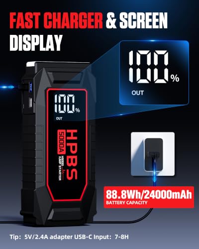 Image of Car Jump Starter - 5000A Peak Jump Starter Battery Pack with DC for Up to All Gas and 10.0 L Diesel Engines, 12V Portable Battery Jump Starter with 3.0 inch LCD Display