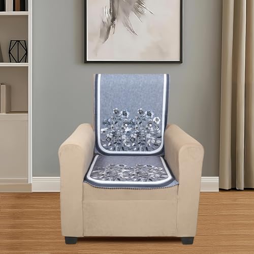 Image of Velvet 3 Seater Sofa Cover with 6 Seat and Back Covers - Floral Design - Washable Fabric - Stylish Sofa Cover for Modern Living Room (Grey, 3 Seater Without Arm Cover)