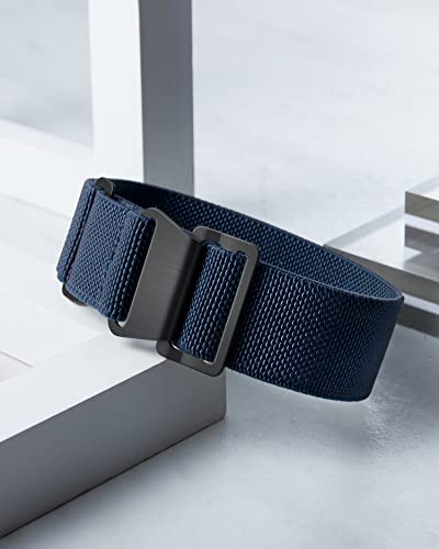 Image of BINLUN Elastic Nylon Watch Band 18mm 20mm 22mm Marine Nationale Fabric Military Parachute Replacement Watch Strap Men Women Silver & Black Buckle - Upgraded Hook-and-Loop Buckle