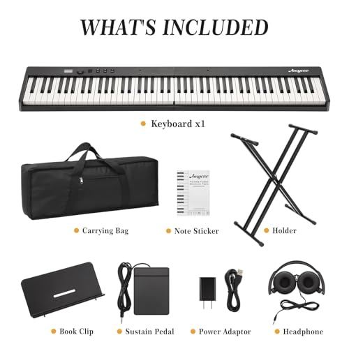 Image of 88 Key Full Size Portable Folding Electronic Keyboard Piano Set Built-in Speakers,Electric Piano Keyboard,Digital Piano,Power Adaptor,Bluetooth,Carrying Bag,Headphones,Note Sticker