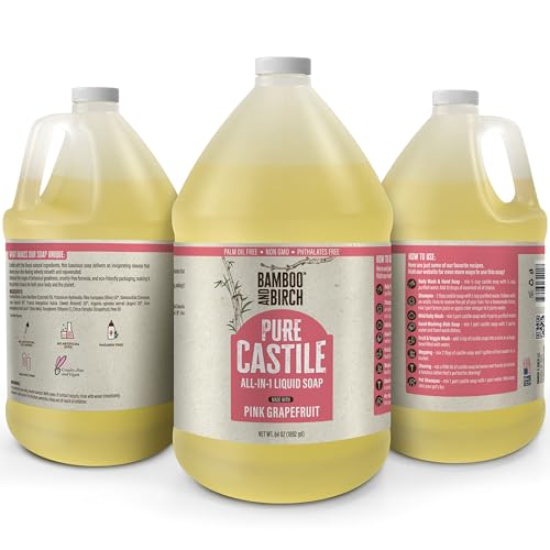 Image of BAMBOO AND BIRCH Pure Castile Soap Liquid, Certified Palm Oil Free Natural Soap, Citrus Grapefruit, 64 oz